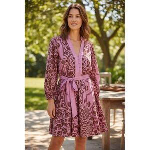 Boden Purple Brown Floral Print Belted Mini Dress Size 12P